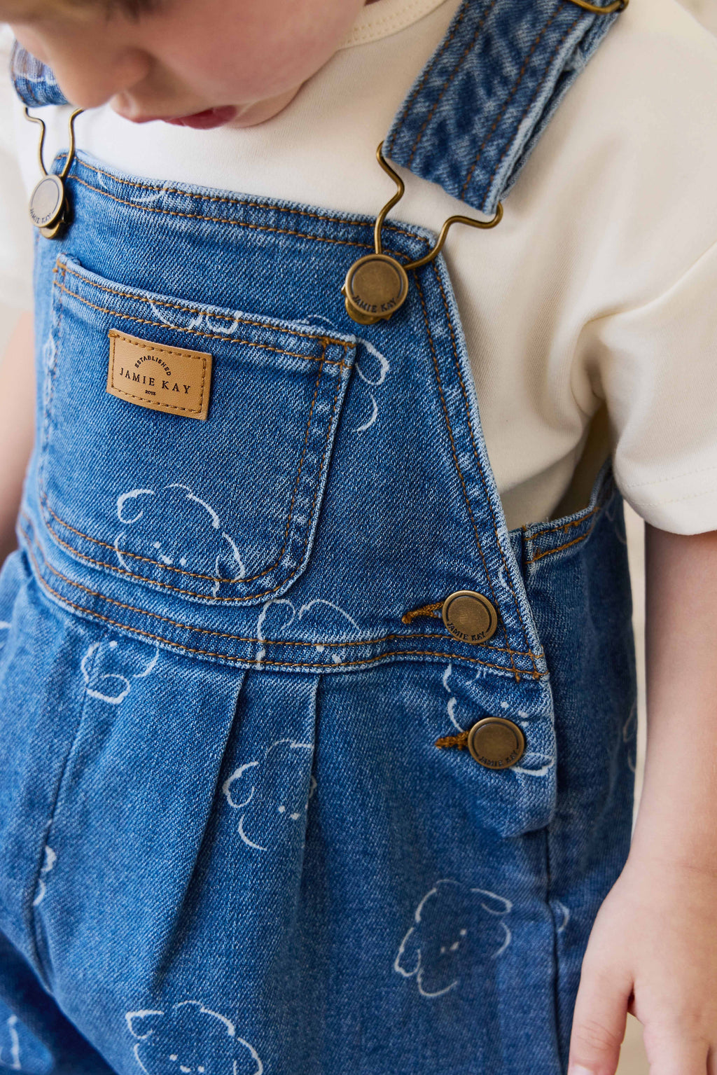 Salopette en jean décontractée en coton imprimé brodé à bretelles réglables, coupe décontractée pour enfants de 6 mois à 6 ans