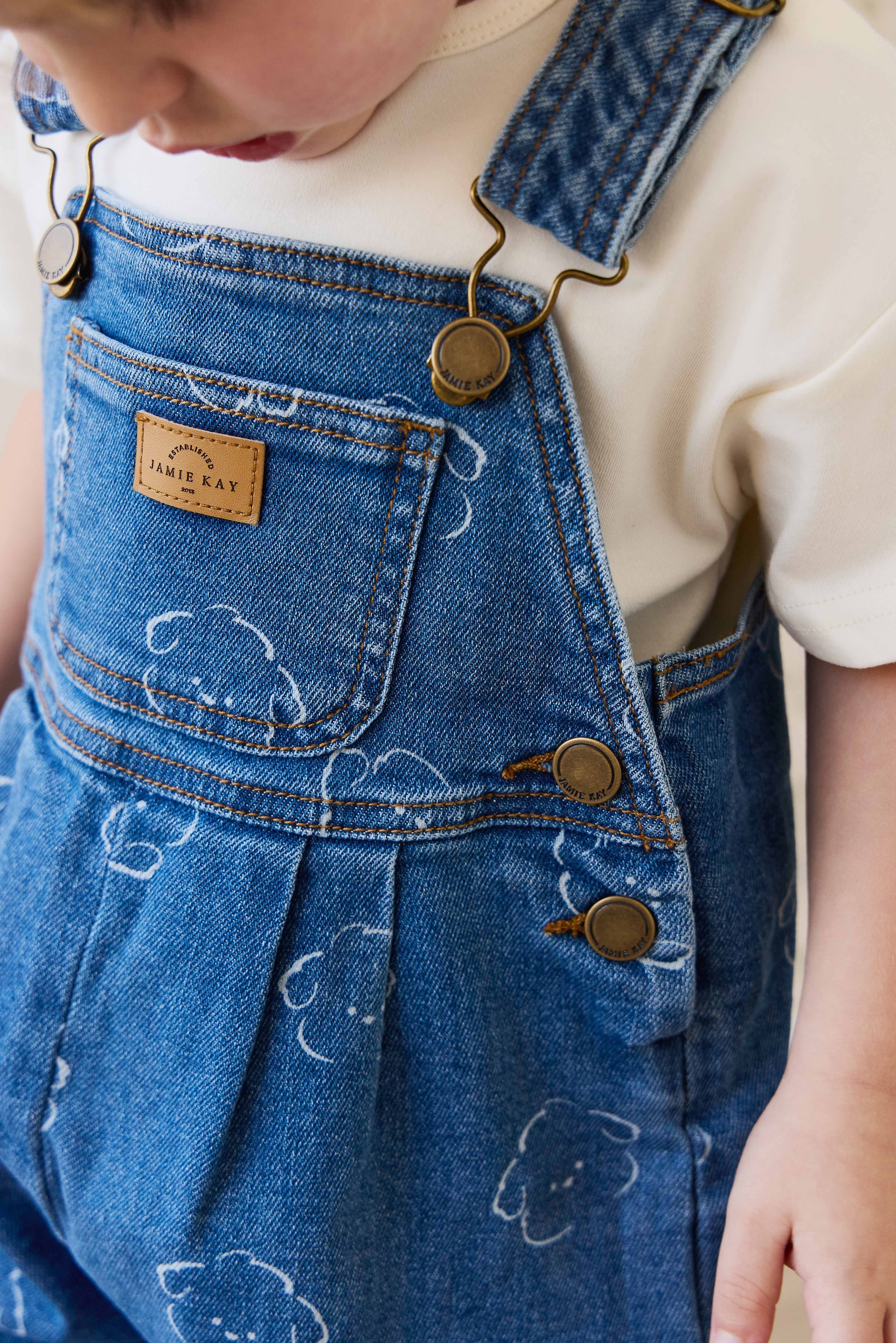 Salopette en jean décontractée en coton imprimé brodé à bretelles réglables, coupe décontractée pour enfants de 6 mois à 6 ans