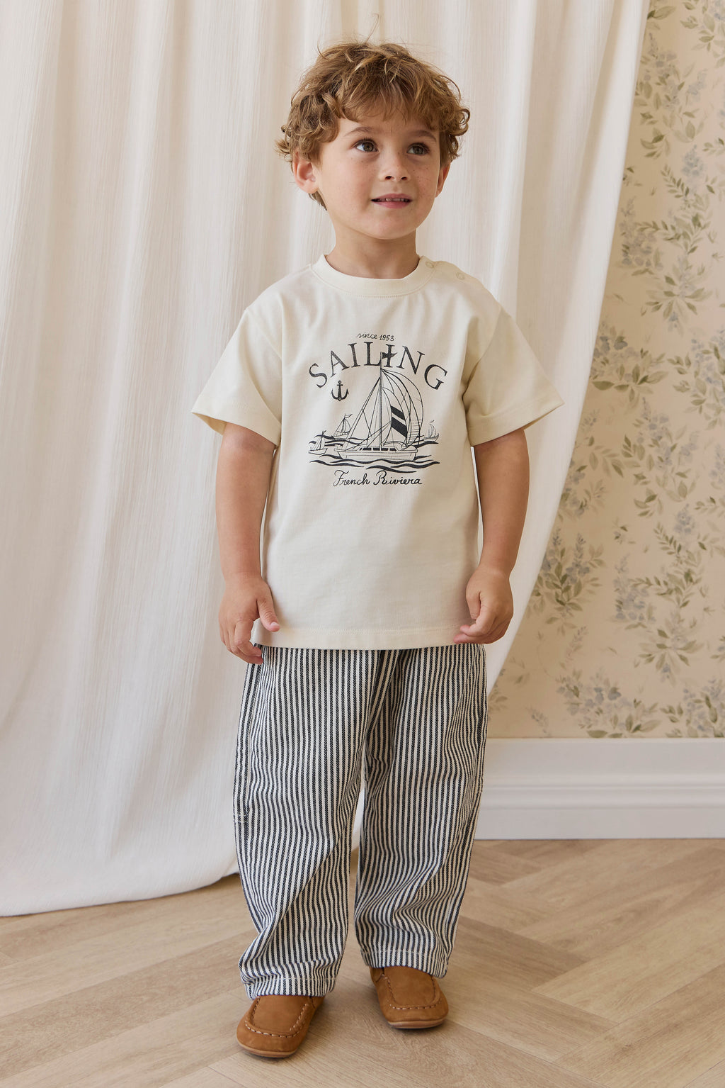 Pantalon en coton rayé « Nautical Eclipse » et « Cloud Sailor » avec taille élastiquée pour enfants de 6 mois à 8 ans