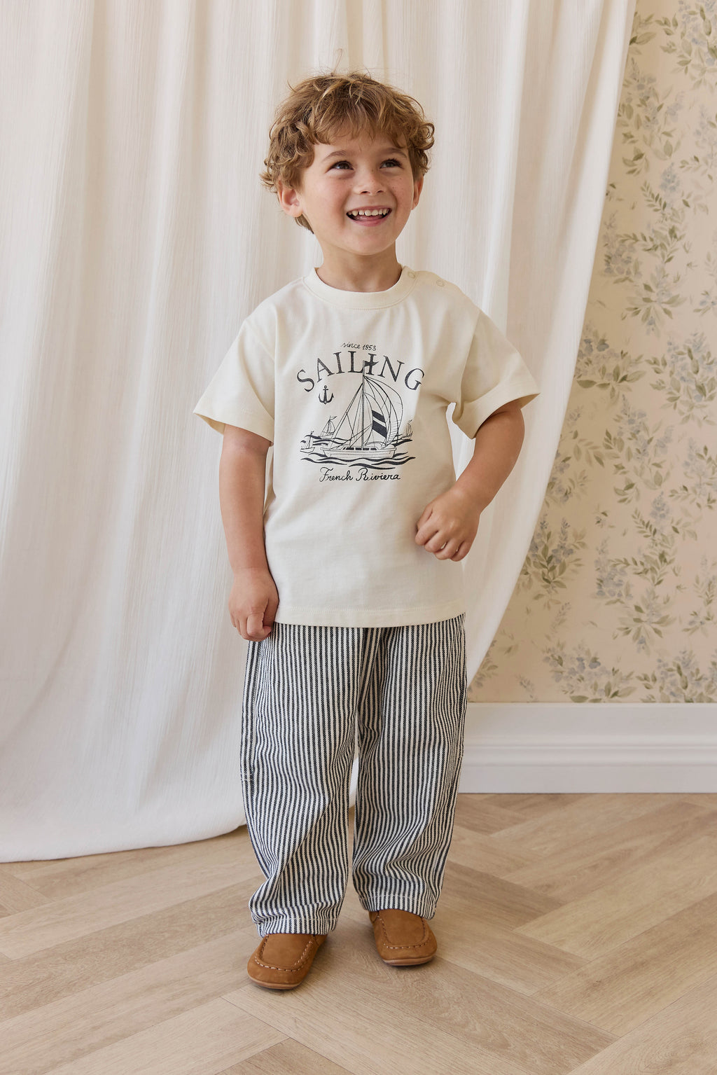 Pantalon en coton rayé « Nautical Eclipse » et « Cloud Sailor » avec taille élastiquée pour enfants de 6 mois à 8 ans
