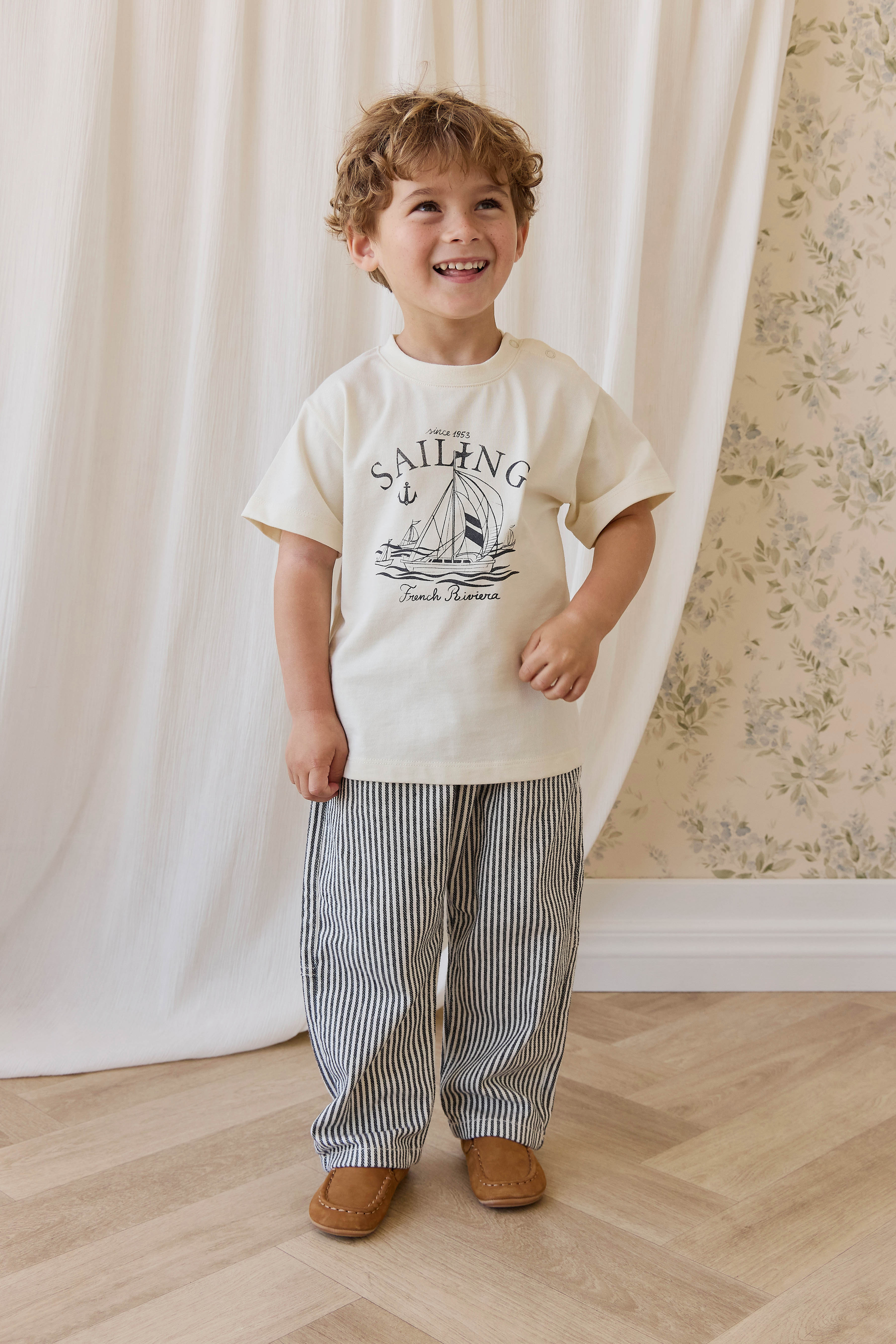 Pantalon en coton rayé « Nautical Eclipse » et « Cloud Sailor » avec taille élastiquée pour enfants de 6 mois à 8 ans