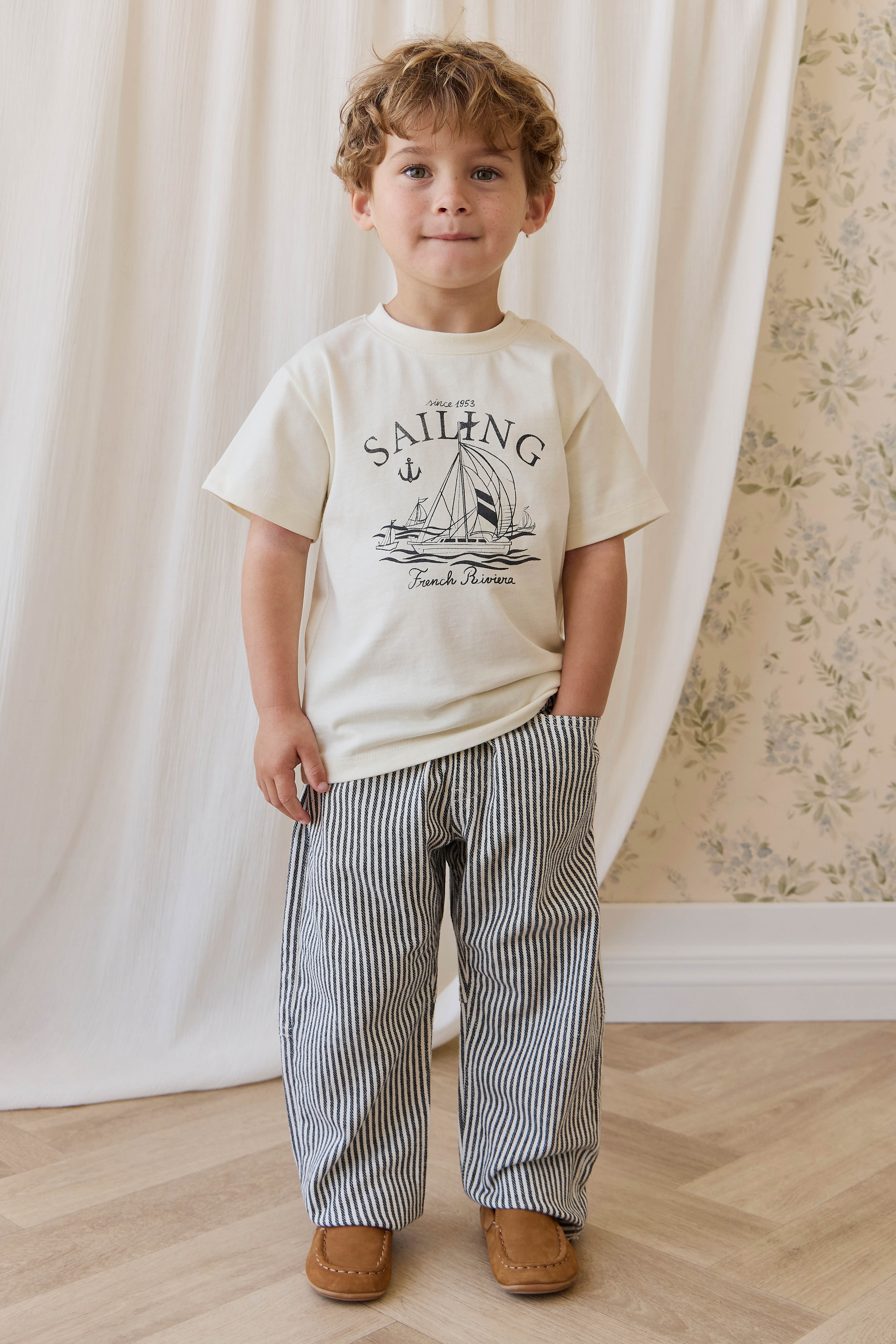 Pantalon en coton rayé « Nautical Eclipse » et « Cloud Sailor » avec taille élastiquée pour enfants de 6 mois à 8 ans