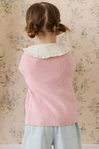 Cardigan uni en maille de coton rose délicat avec boutonnage sur le devant, idéal à superposer 0M–10Y
