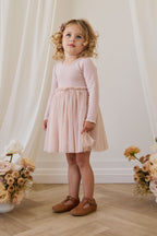 Robe en coton romantique rose à petits cœurs, manches longues et jupe en tulle pour occasions spéciales, filles 6M-8A