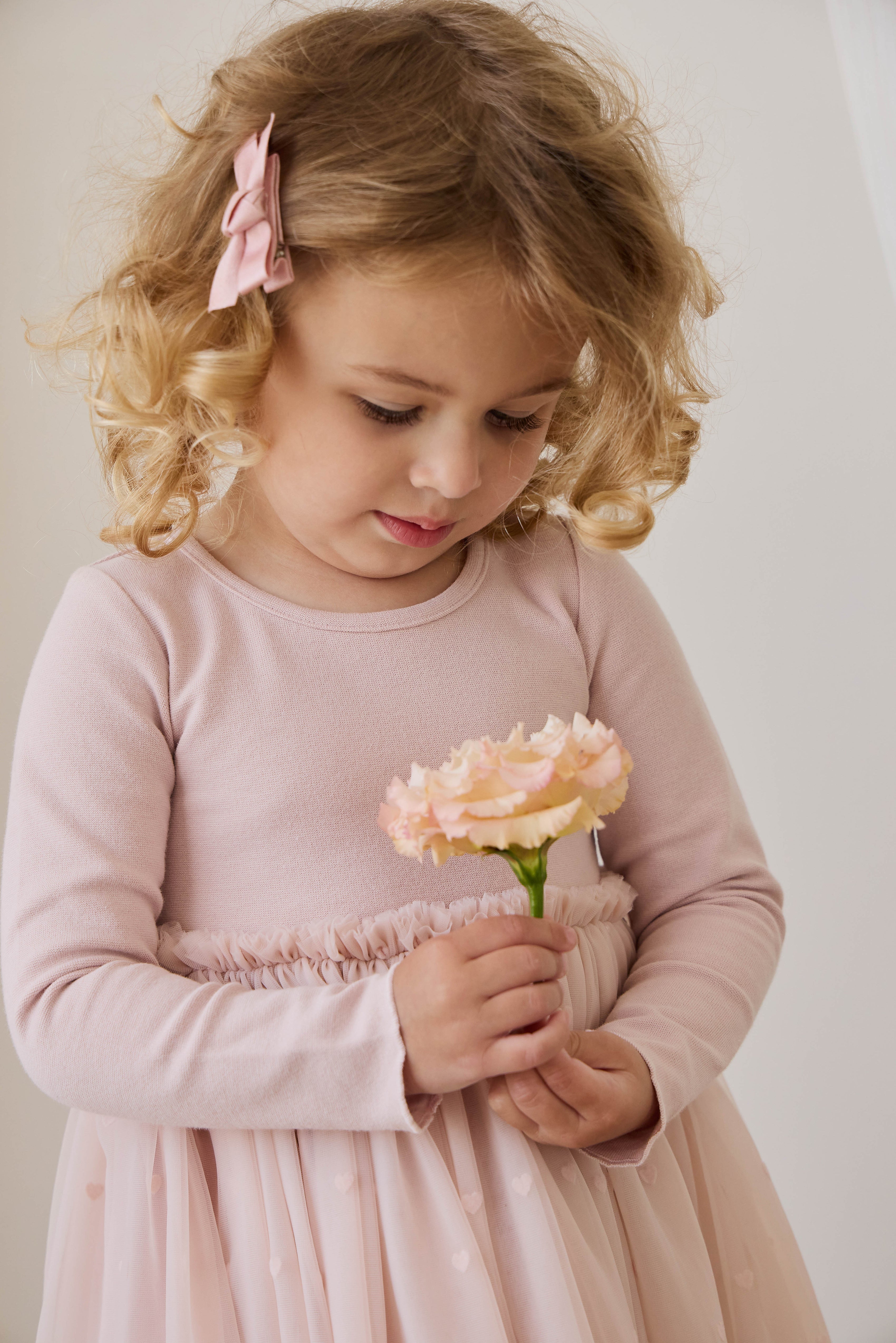 Robe en coton romantique rose à petits cœurs, manches longues et jupe en tulle pour occasions spéciales, filles 6M-8A