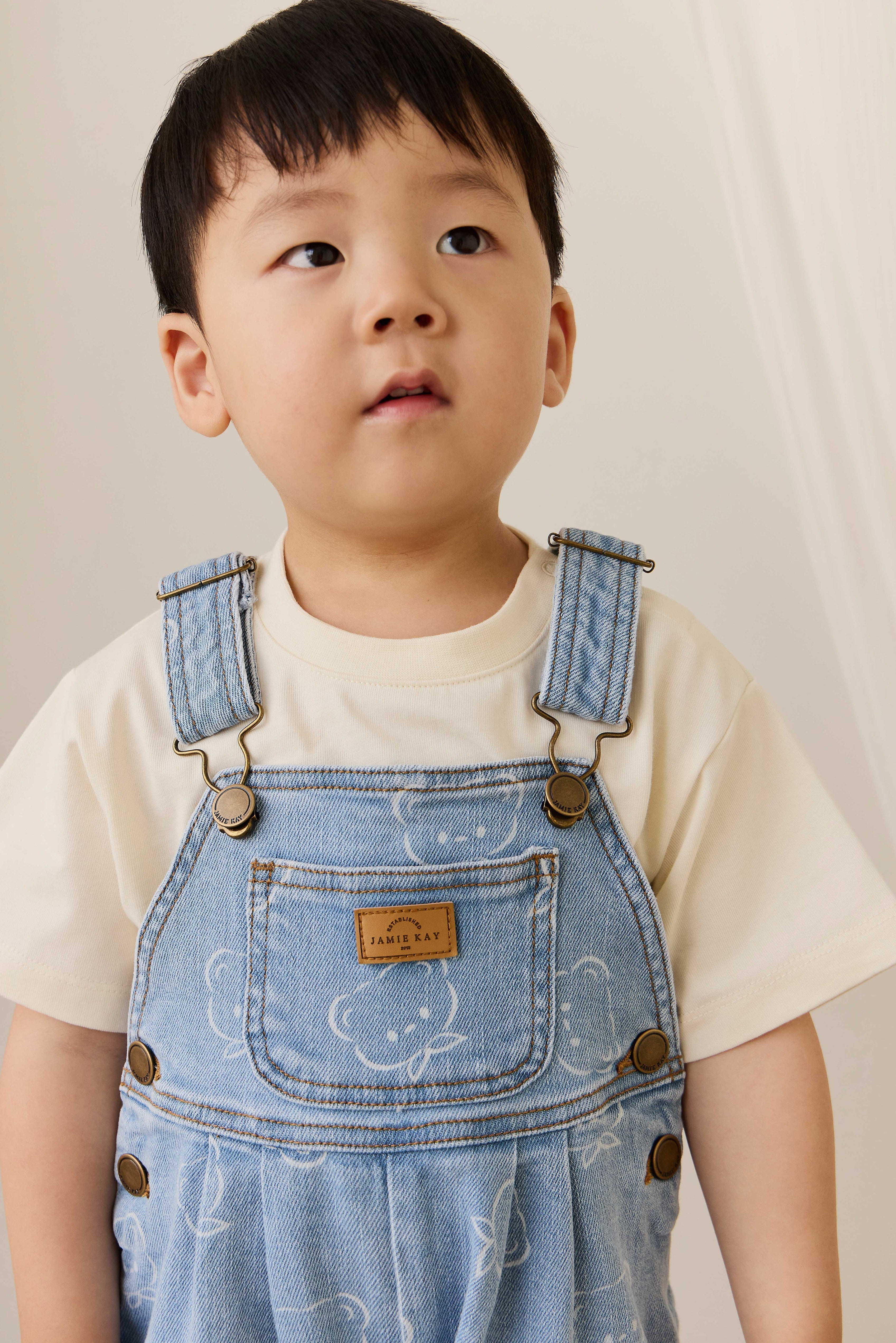 Salopette décontractée en jean imprimé coton bleu clair avec bretelles réglables et poche bavette pour enfants 6M-6Y