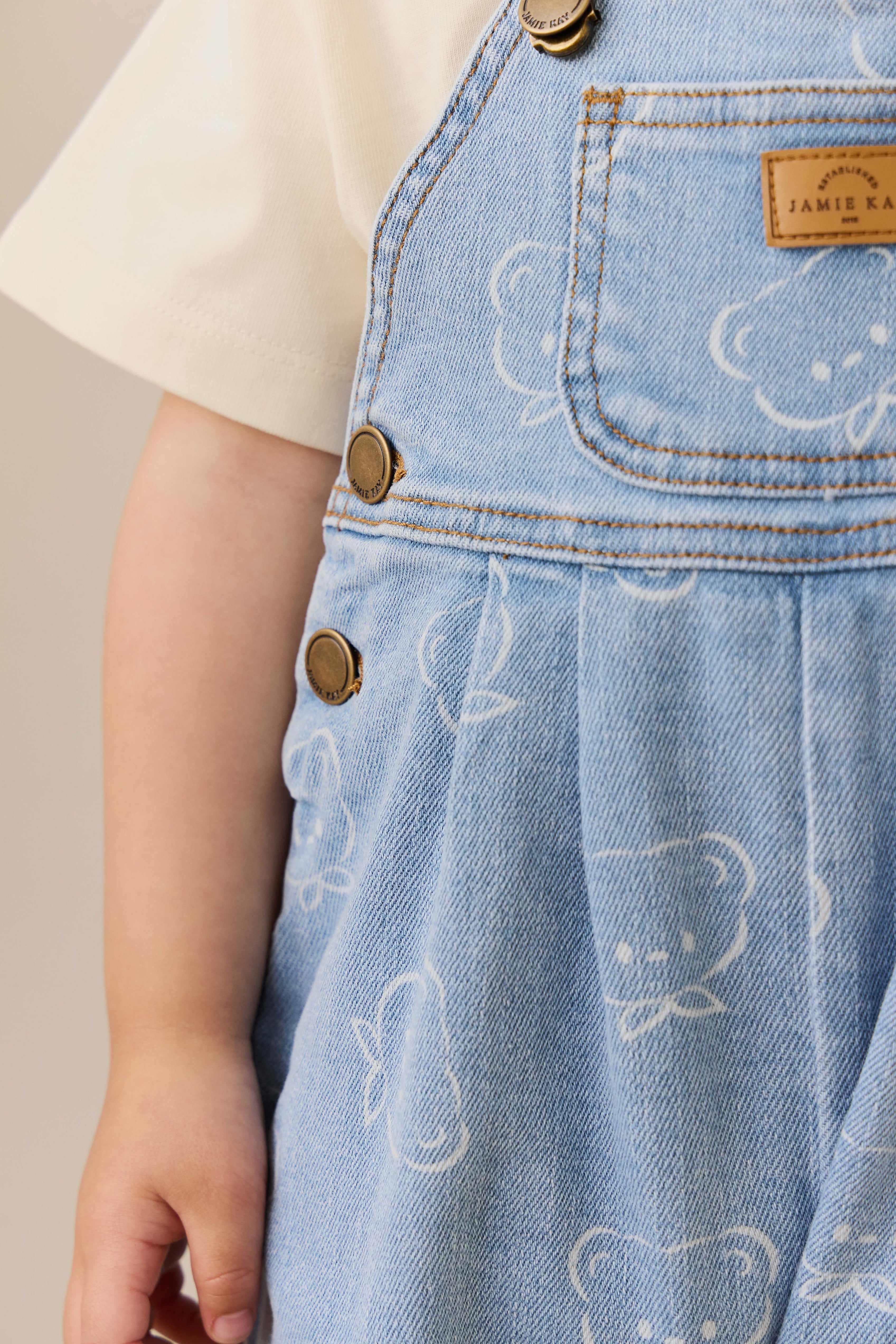 Salopette décontractée en jean imprimé coton bleu clair avec bretelles réglables et poche bavette pour enfants 6M-6Y