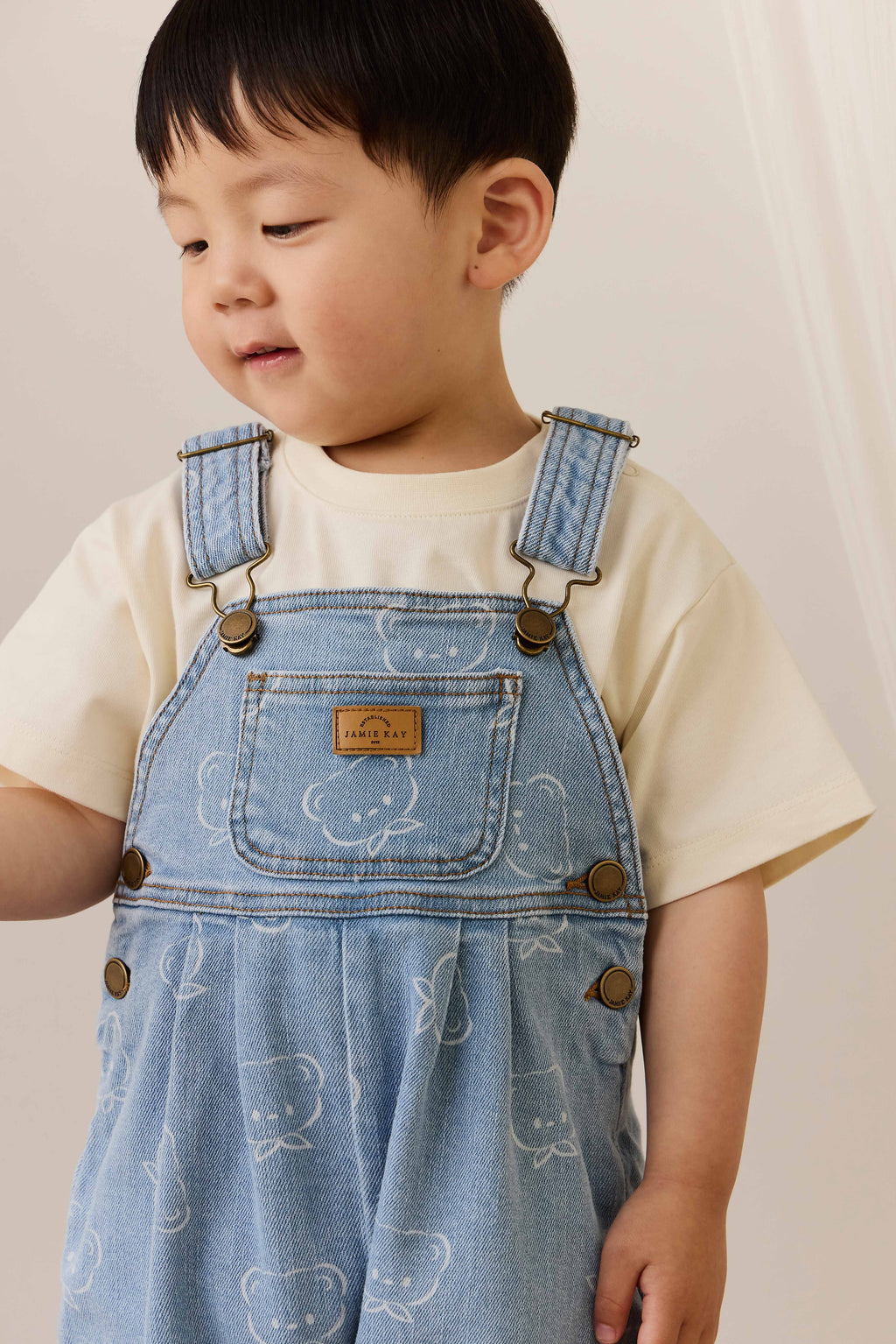 Salopette décontractée en jean imprimé coton bleu clair avec bretelles réglables et poche bavette pour enfants 6M-6Y
