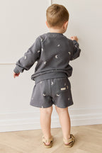 Short en coton biologique avec imprimé croissant de lune islandais, taille élastique et extensibilité douce pour enfants de 6 mois à 8 ans