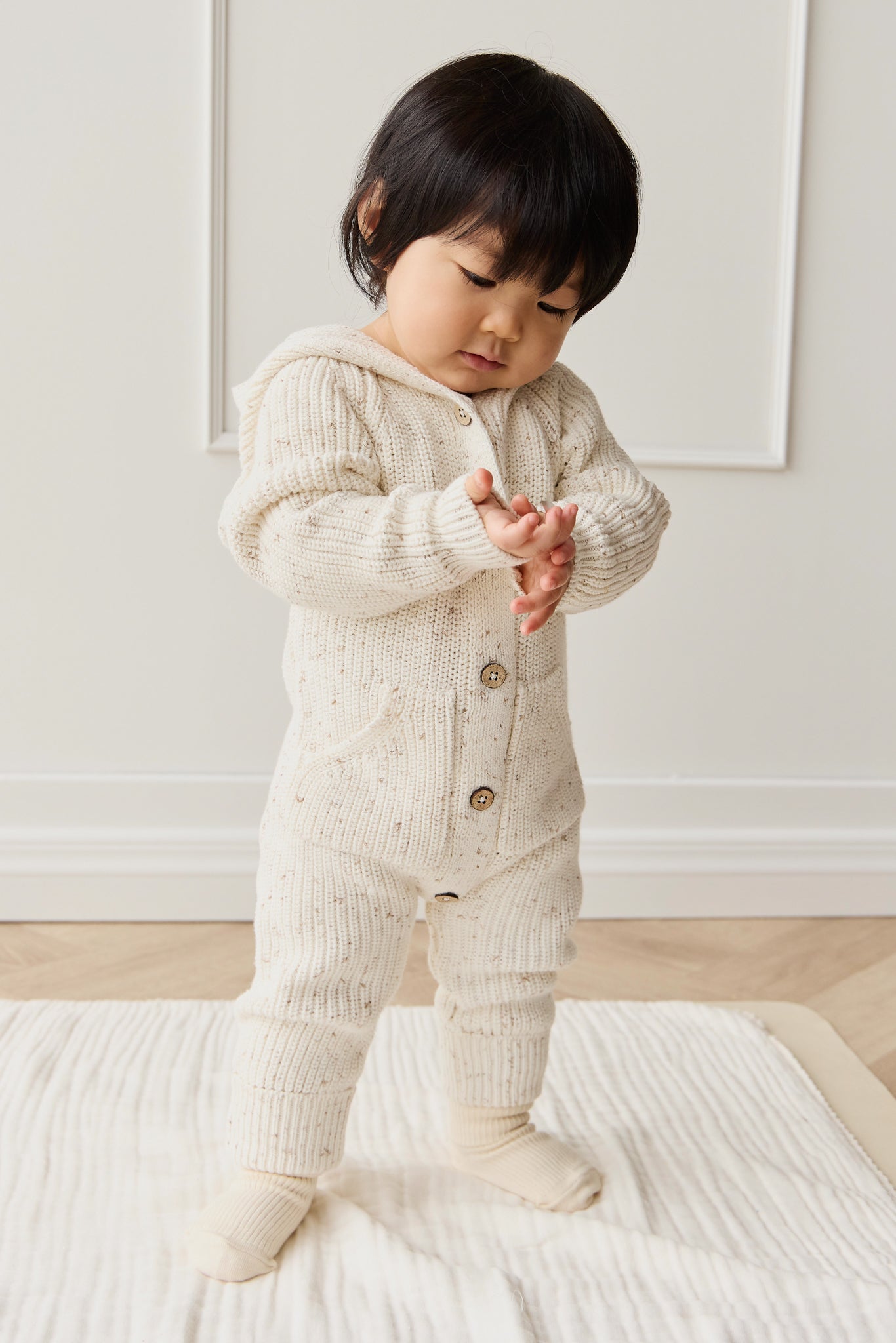 Grenouillère en maille unie mouchetée de pistache fraîche en coton avec fermeture à pression Chaleur douillette pour bébés de 0 à 3 ans