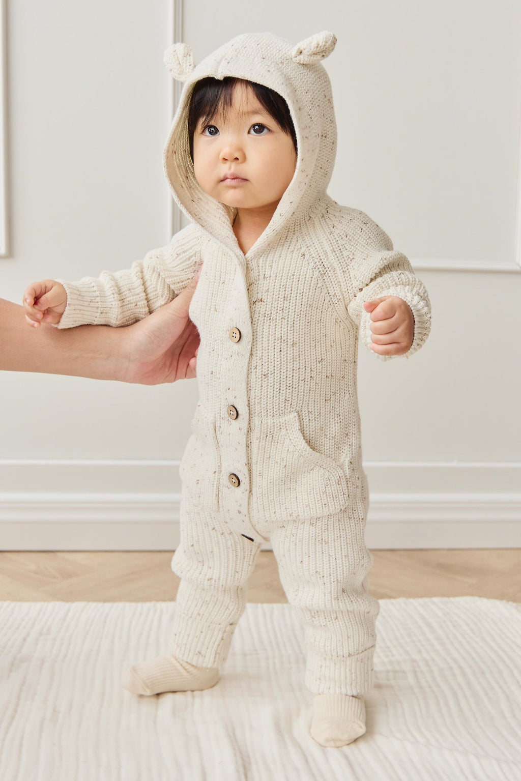 Grenouillère en maille unie mouchetée de pistache fraîche en coton avec fermeture à pression Chaleur douillette pour bébés de 0 à 3 ans