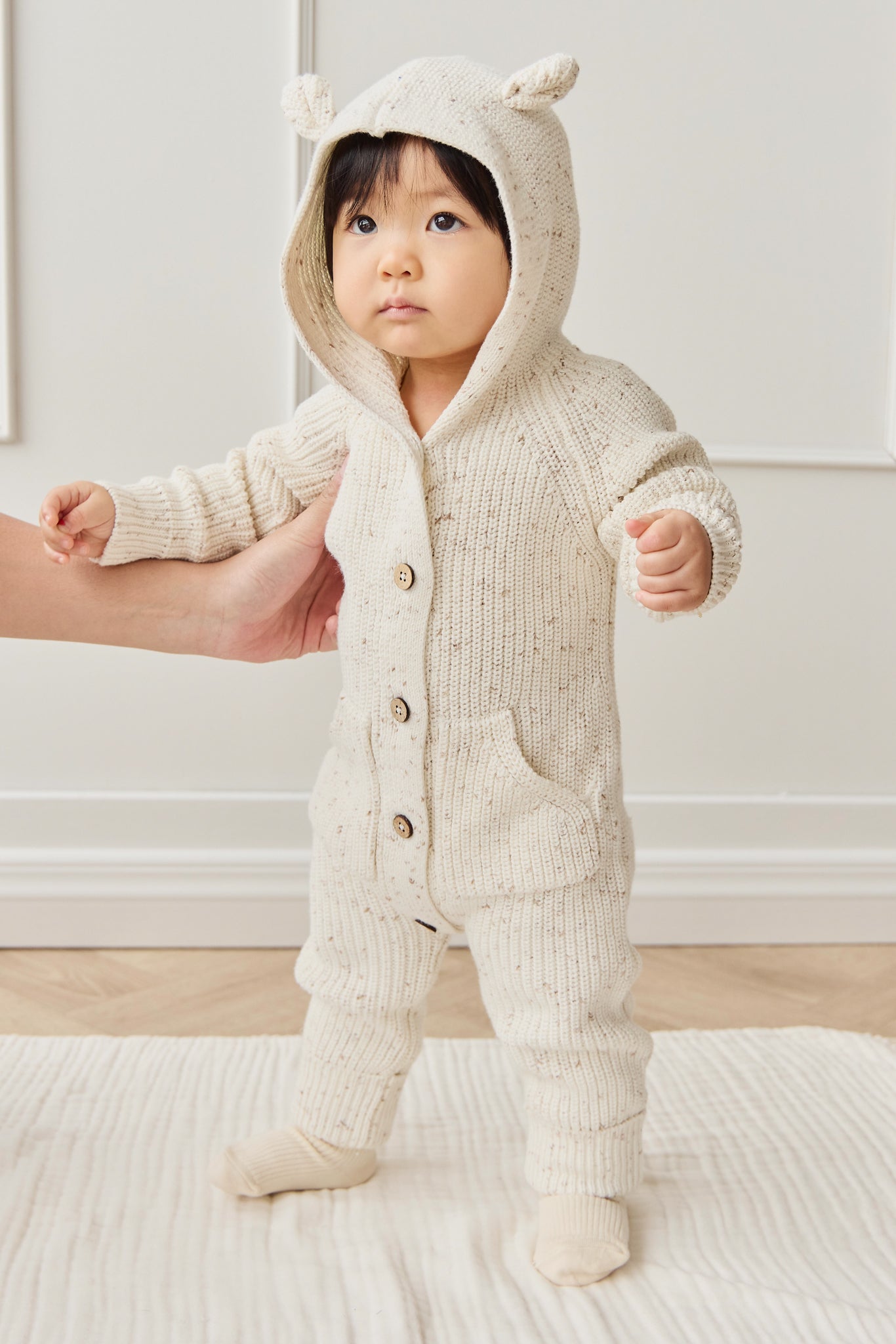 Grenouillère en maille unie mouchetée de pistache fraîche en coton avec fermeture à pression Chaleur douillette pour bébés de 0 à 3 ans