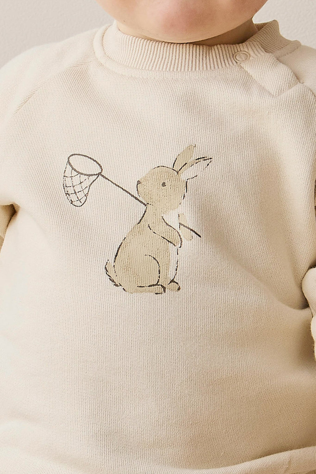 Sweat-shirt en coton biologique imprimé lapin et jardin, doux comme l'avoine, avec boutons-pression aux épaules, pour enfants de 6 mois à 8 ans
