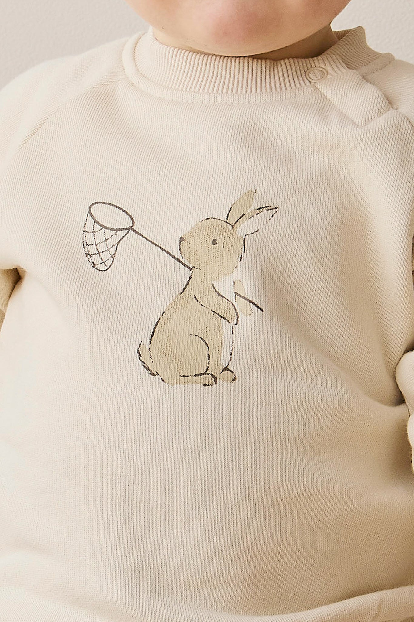 Sweat-shirt en coton biologique imprimé lapin et jardin, doux comme l'avoine, avec boutons-pression aux épaules, pour enfants de 6 mois à 8 ans