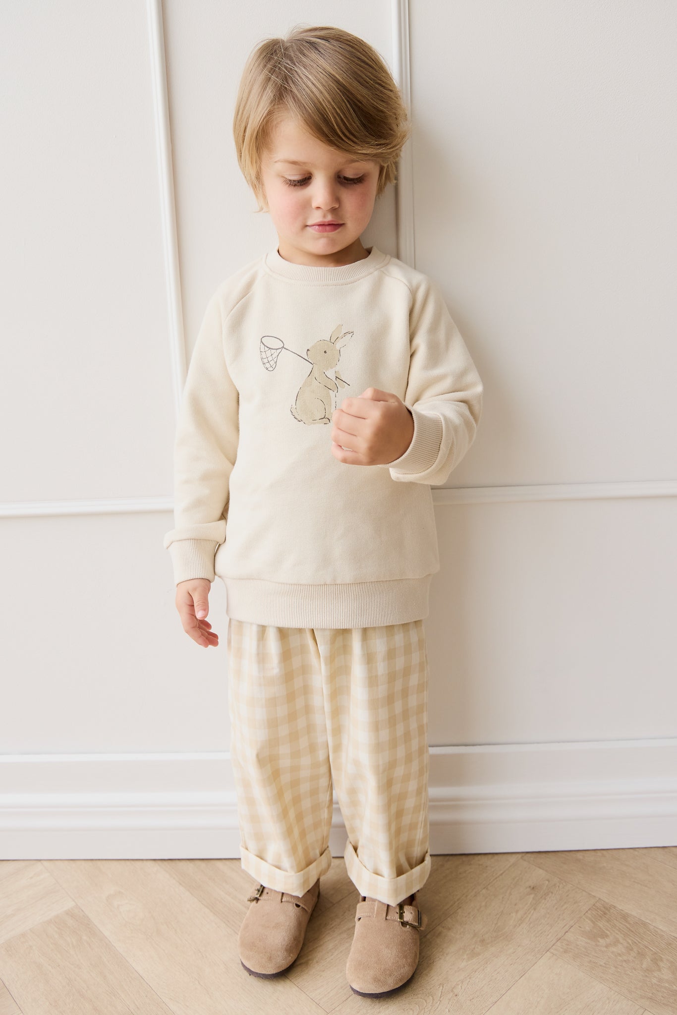 Sweat-shirt en coton biologique imprimé lapin et jardin, doux comme l'avoine, avec boutons-pression aux épaules, pour enfants de 6 mois à 8 ans