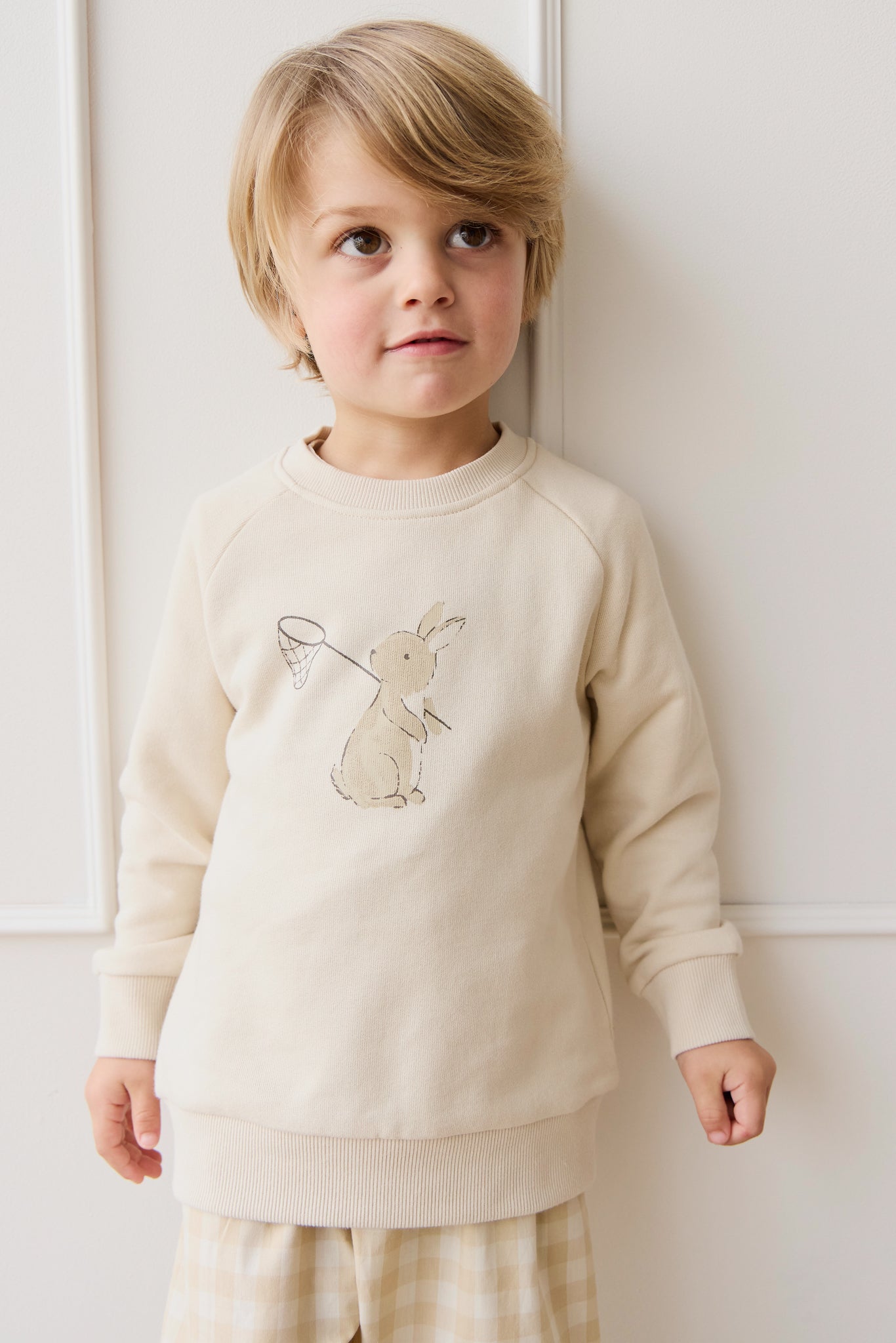 Sweat-shirt en coton biologique imprimé lapin et jardin, doux comme l'avoine, avec boutons-pression aux épaules, pour enfants de 6 mois à 8 ans