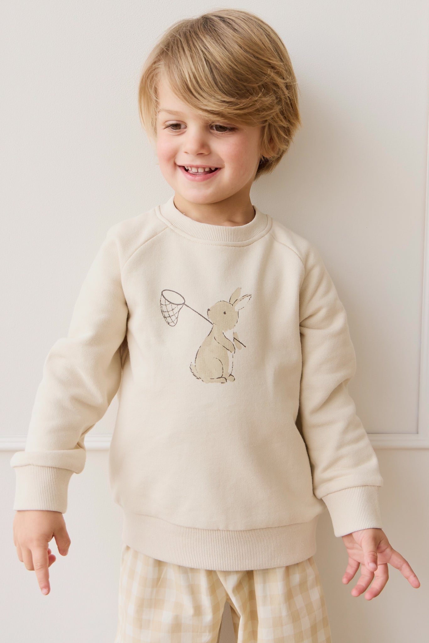 Sweat-shirt en coton biologique imprimé lapin et jardin, doux comme l'avoine, avec boutons-pression aux épaules, pour enfants de 6 mois à 8 ans
