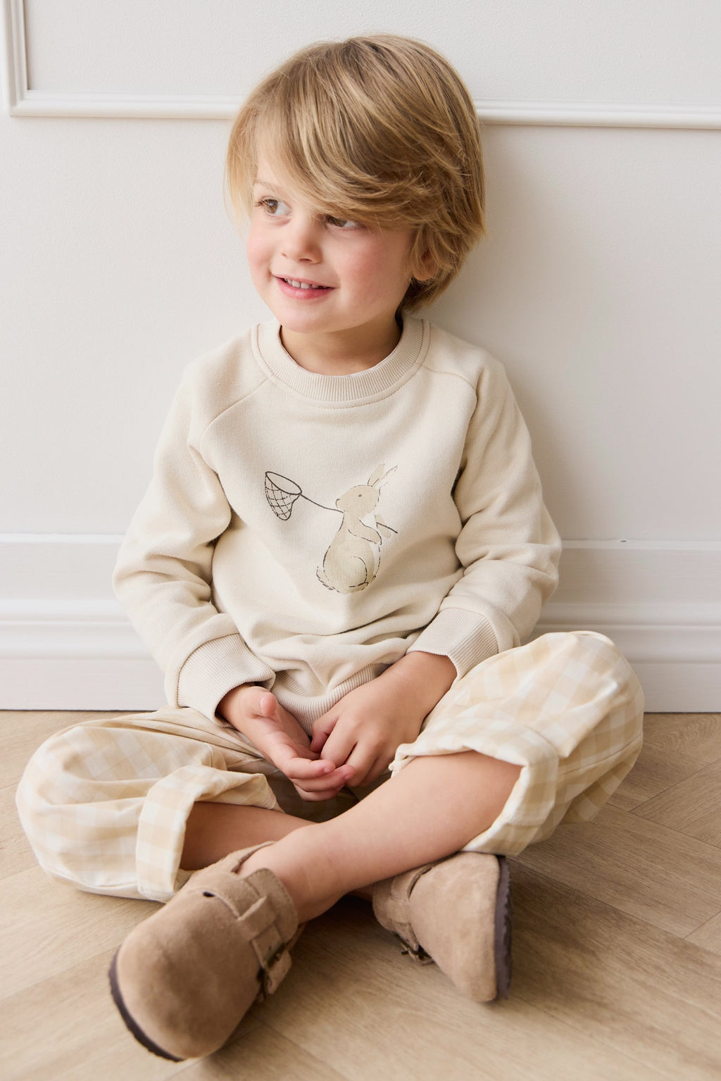 Sweat-shirt en coton biologique imprimé lapin et jardin, doux comme l'avoine, avec boutons-pression aux épaules, pour enfants de 6 mois à 8 ans