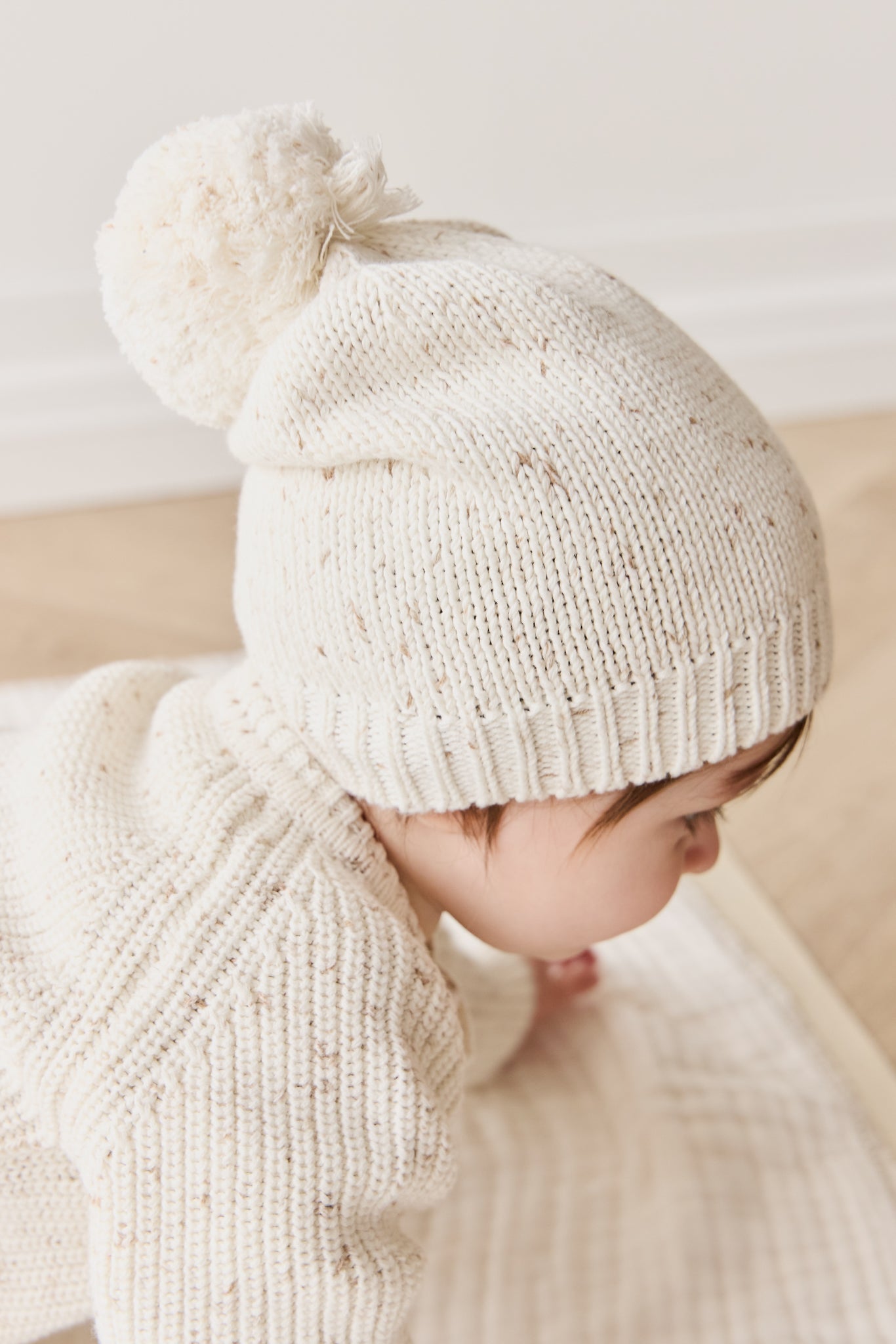 Bonnet en coton tricoté avec revers, flocons d'avoine et paille, respirant et chaud pour bébés et tout-petits