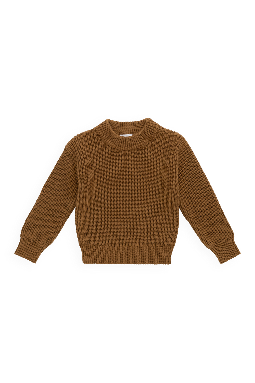 Pull en coton uni tricoté bronze d'automne chaud avec poignets côtelés et col ras du cou pour enfants de 0 mois à 6 ans