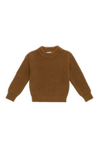 Pull en coton uni tricoté bronze d'automne chaud avec poignets côtelés et col ras du cou pour enfants de 0 mois à 6 ans