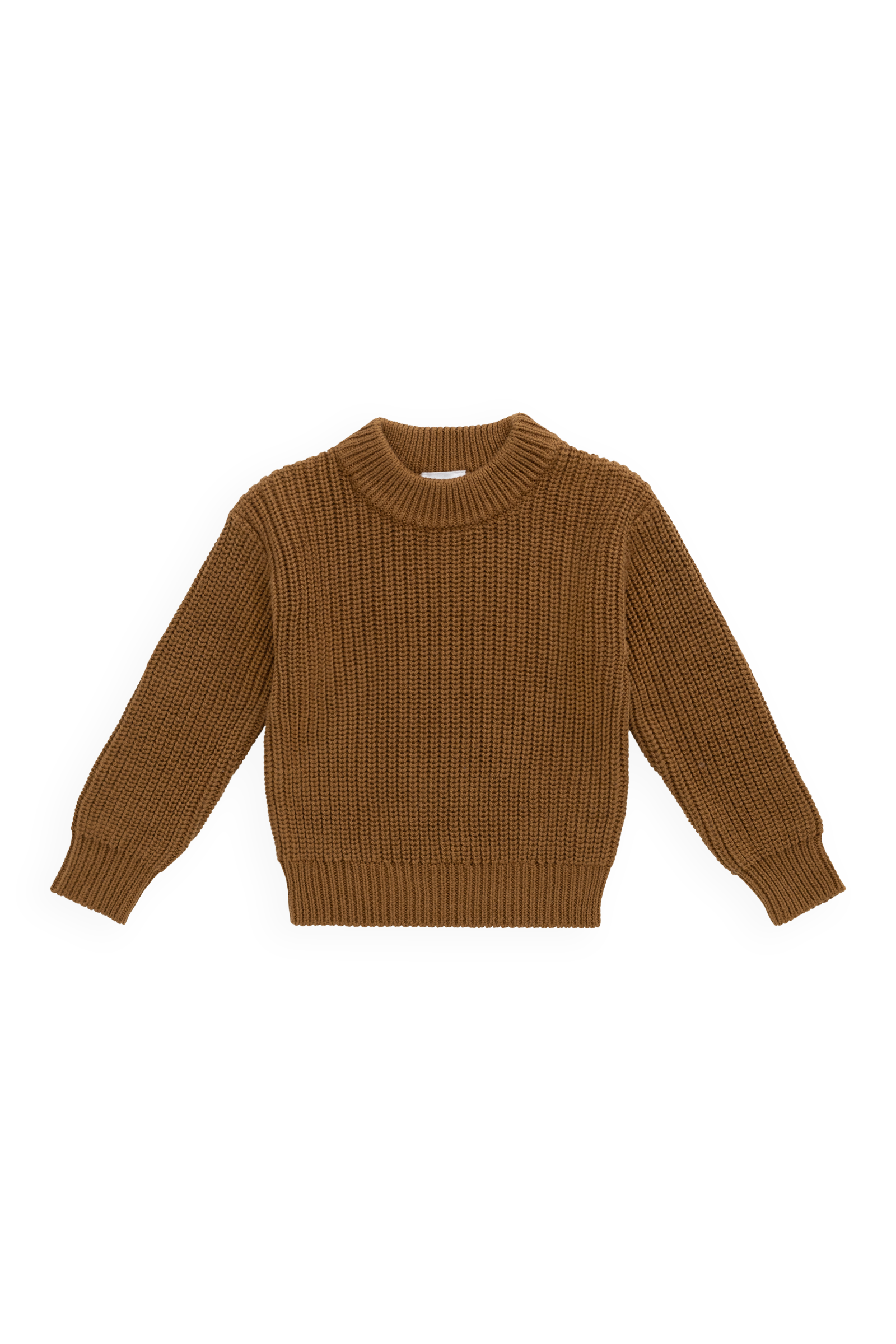 Pull en coton uni tricoté bronze d'automne chaud avec poignets côtelés et col ras du cou pour enfants de 0 mois à 6 ans