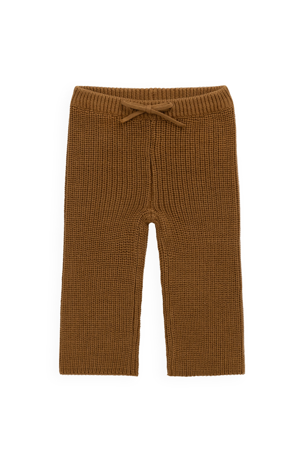 Pantalon en coton tricoté uni bronze automnal douillet avec taille élastiquée et lien décoratif pour enfants de 0 à 8 ans
