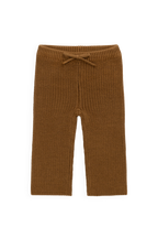 Pantalon en coton tricoté uni bronze automnal douillet avec taille élastiquée et lien décoratif pour enfants de 0 à 8 ans