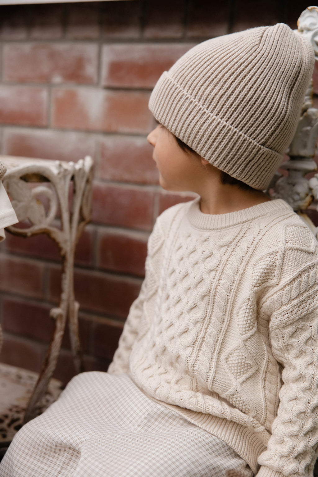 Pull en coton classique, de couleur unie neutre, à col rond et maille torsadée, avec poignets côtelés, pour enfants de 6 mois à 8 ans