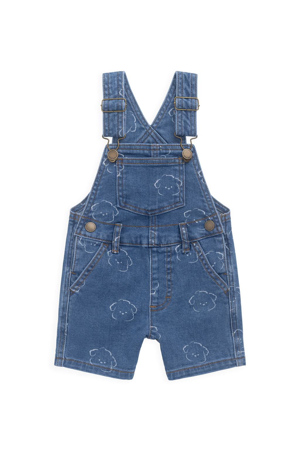 Salopette courte en jean décontractée en coton à imprimé nuage avec bretelles réglables et boutons-pression pour enfants de 6 mois à 8 ans
