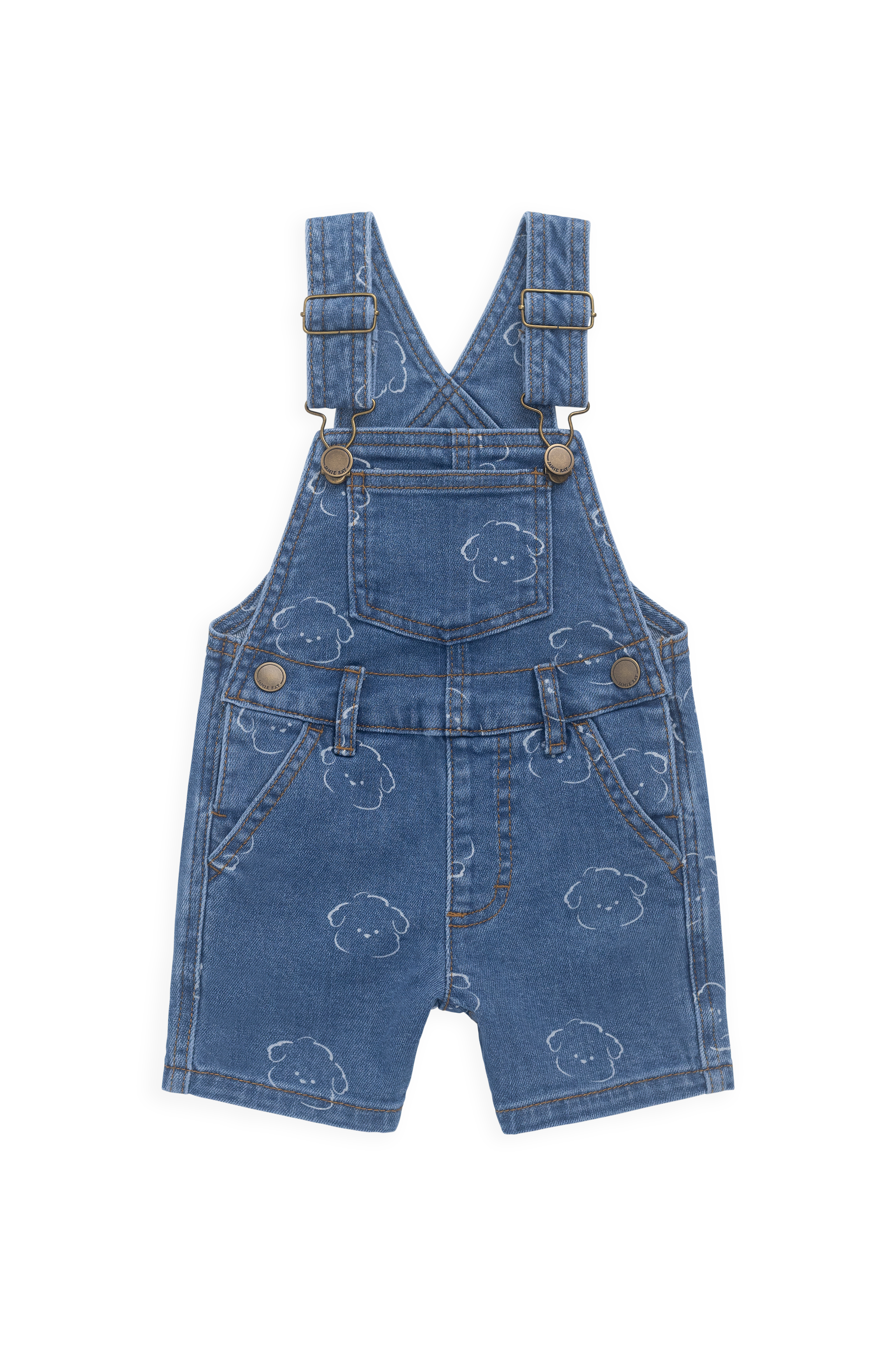 Salopette courte en jean décontractée en coton à imprimé nuage avec bretelles réglables et boutons-pression pour enfants de 6 mois à 8 ans