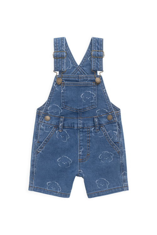 Salopette courte en jean décontractée en coton à imprimé nuage avec bretelles réglables et boutons-pression pour enfants de 6 mois à 8 ans