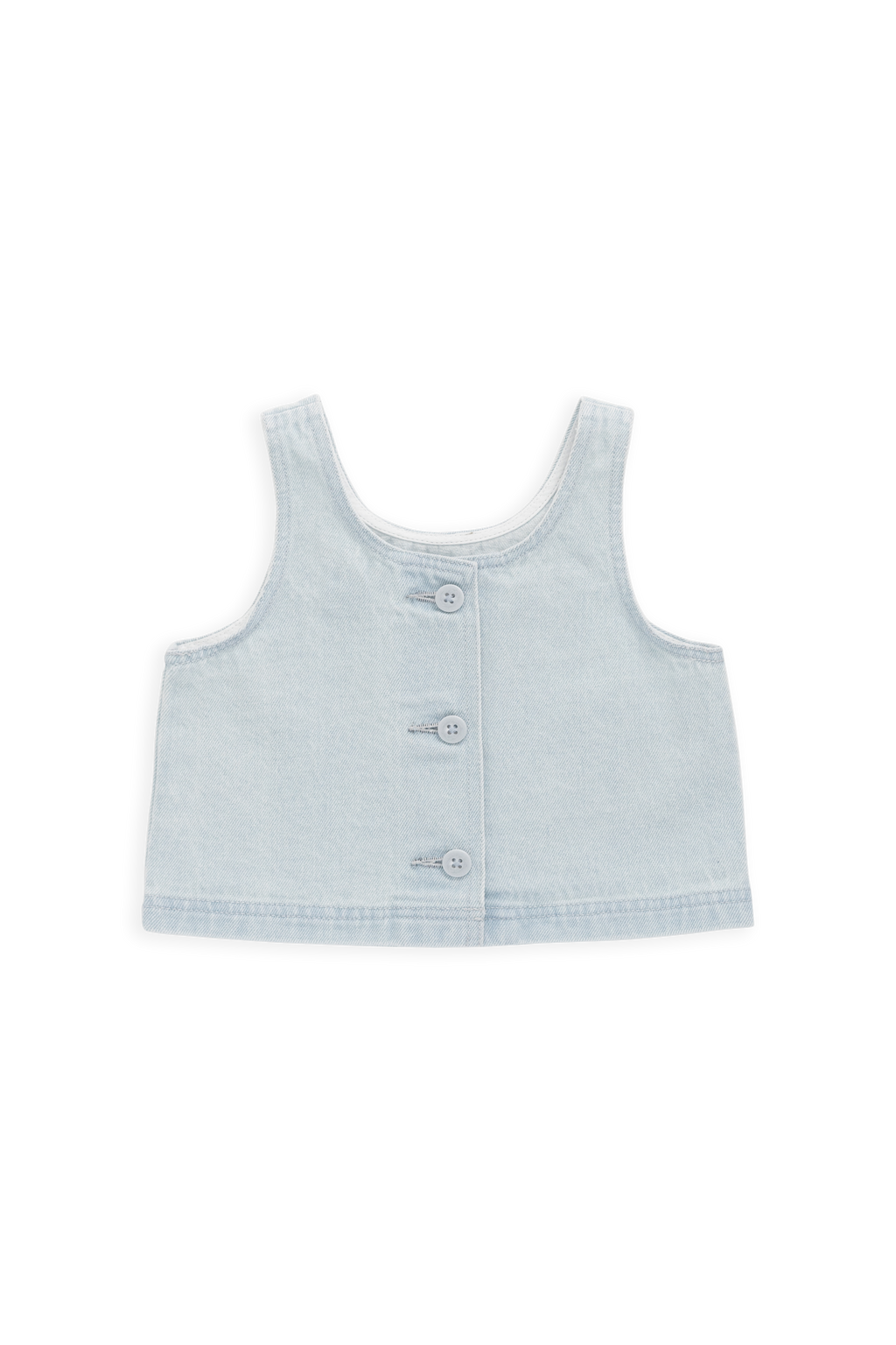 Haut court en coton uni bleu nuage, léger et sans manches avec boutons au dos pour filles de 6 mois à 10 ans