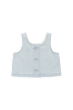 Haut court en coton uni bleu nuage, léger et sans manches avec boutons au dos pour filles de 6 mois à 10 ans