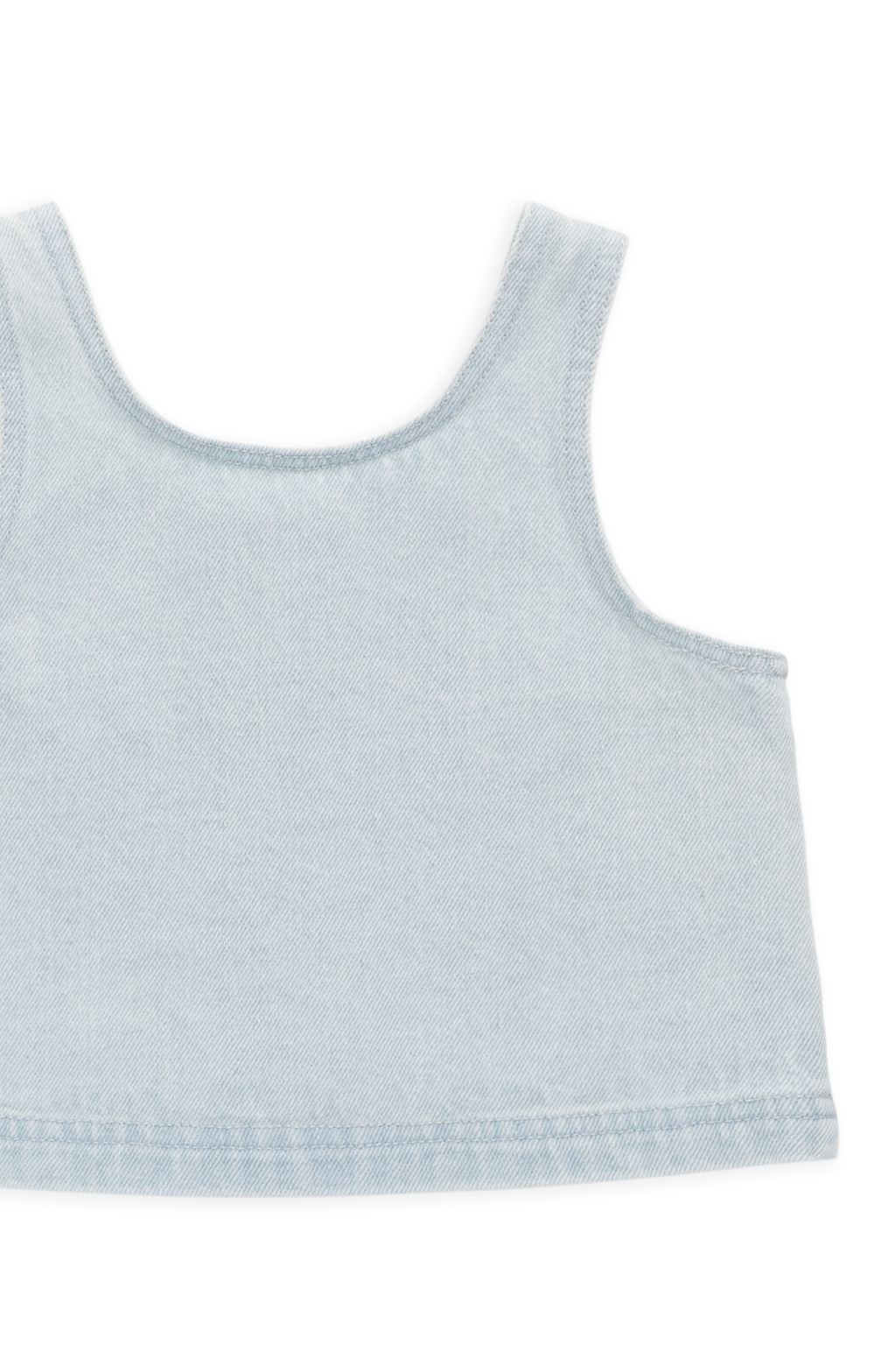 Haut court en coton uni bleu nuage, léger et sans manches avec boutons au dos pour filles de 6 mois à 10 ans