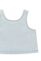 Haut court en coton uni bleu nuage, léger et sans manches avec boutons au dos pour filles de 6 mois à 10 ans