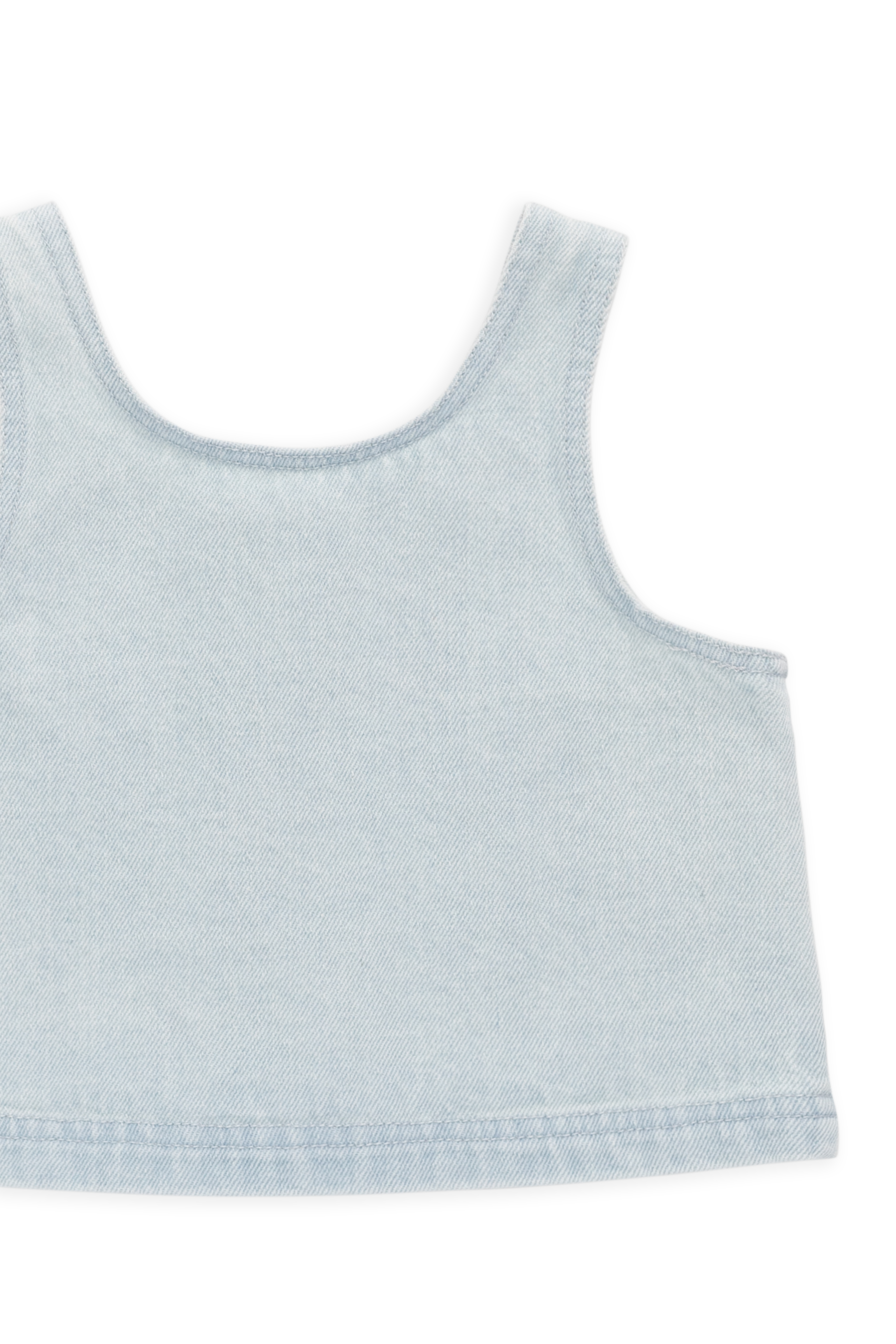 Haut court en coton uni bleu nuage, léger et sans manches avec boutons au dos pour filles de 6 mois à 10 ans