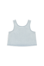 Haut court en coton uni bleu nuage, léger et sans manches avec boutons au dos pour filles de 6 mois à 10 ans