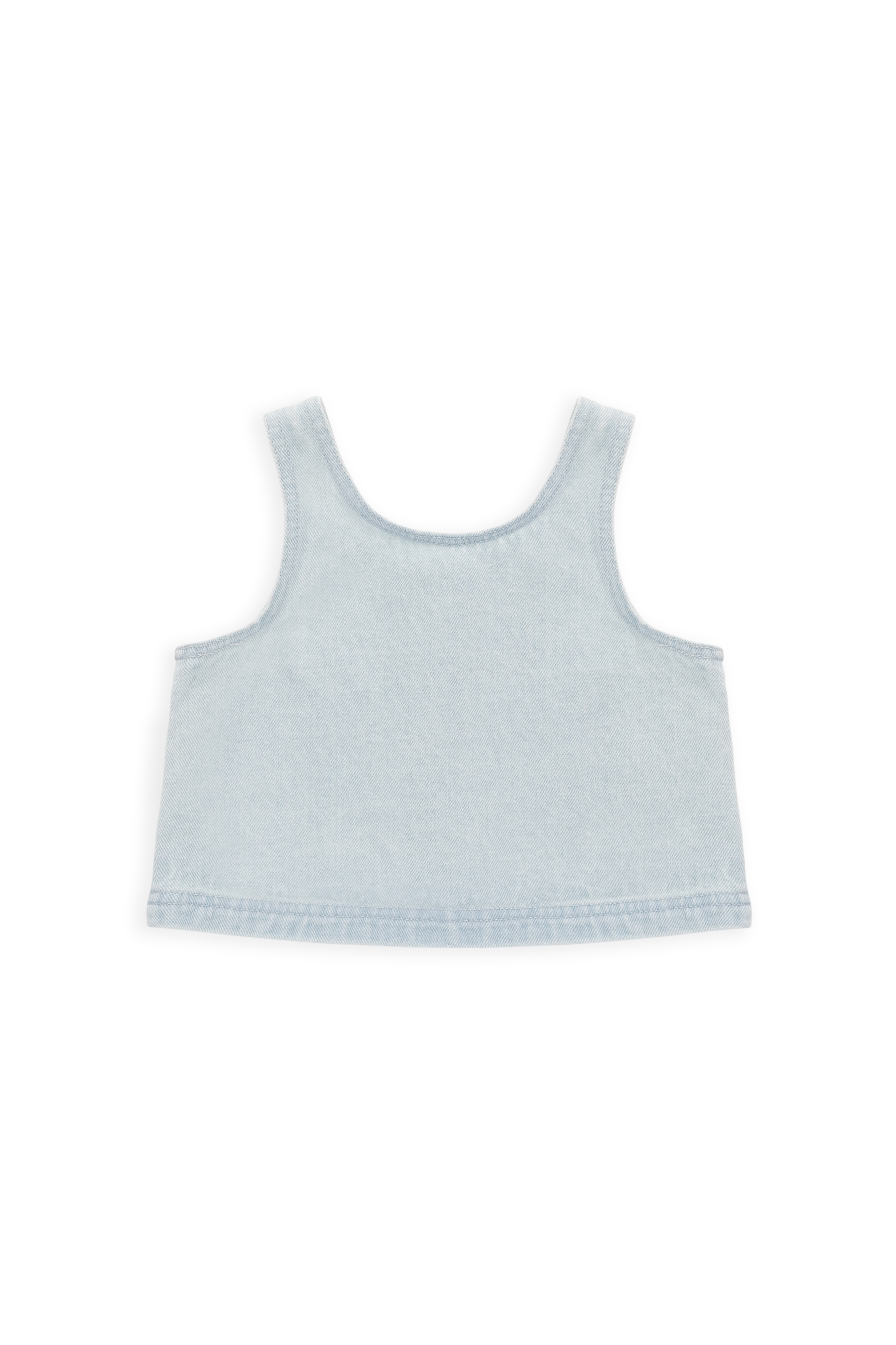 Haut court en coton uni bleu nuage, léger et sans manches avec boutons au dos pour filles de 6 mois à 10 ans