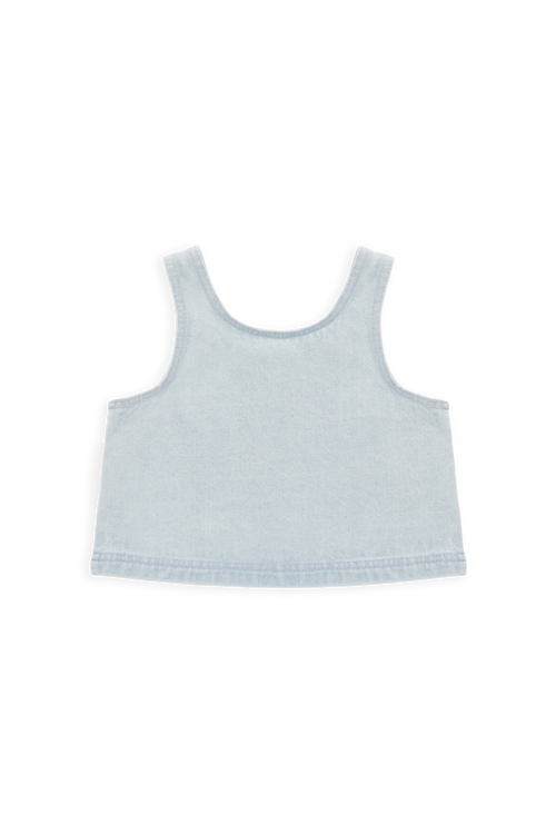 Haut court en coton uni bleu nuage, léger et sans manches avec boutons au dos pour filles de 6 mois à 10 ans