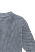 Pull en coton maille unie bleu aurore classique avec poignets côtelés, design superposé pour enfants de 6 mois à 8 ans