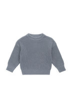 Pull en coton maille unie bleu aurore classique avec poignets côtelés, design superposé pour enfants de 6 mois à 8 ans