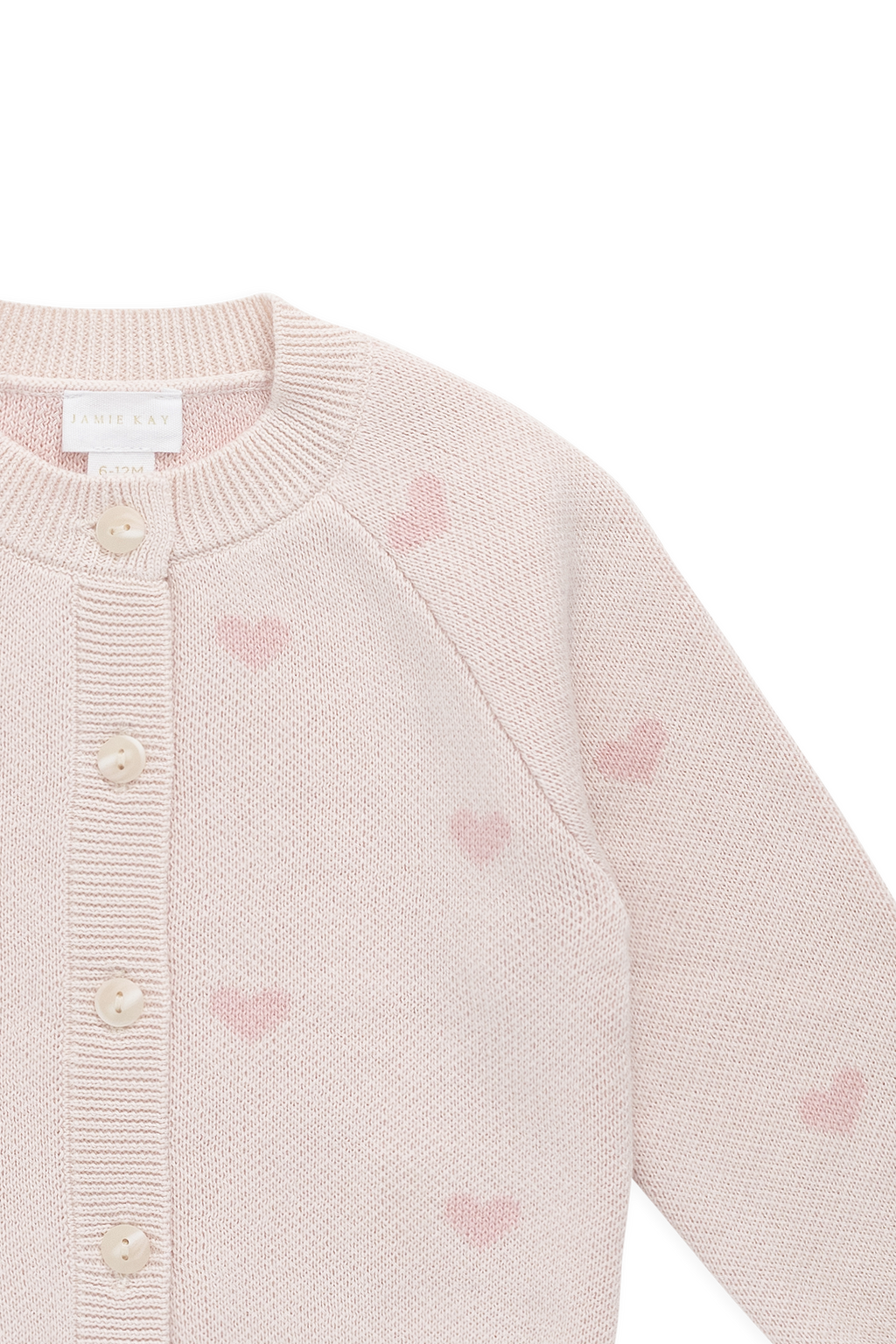 Cardigan en maille jacquard de coton rose cœur romantique avec boutonnage sur le devant pour filles de 0 à 10 ans