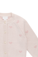 Cardigan en maille jacquard de coton rose cœur romantique avec boutonnage sur le devant pour filles de 0 à 10 ans