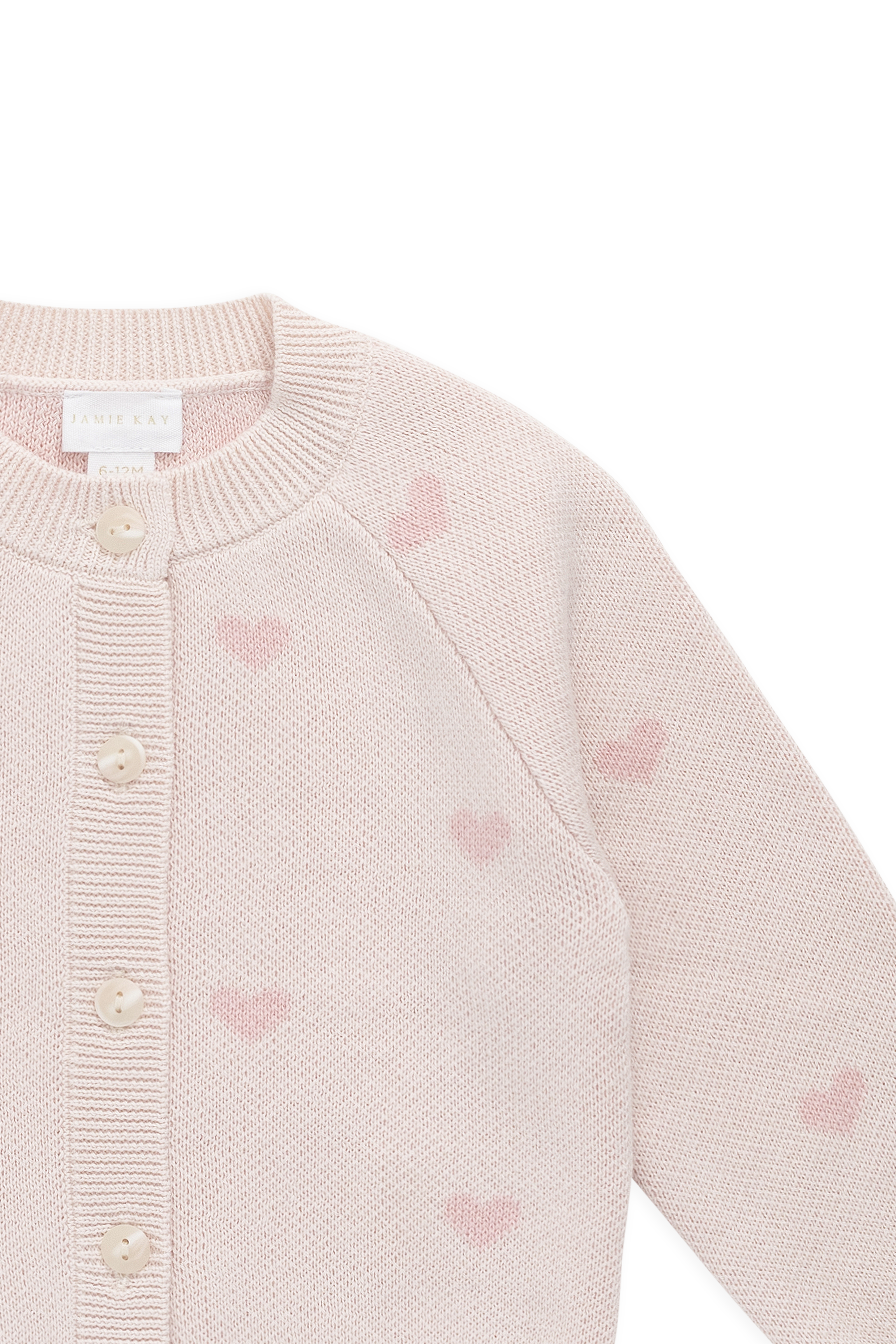 Cardigan en maille jacquard de coton rose cœur romantique avec boutonnage sur le devant pour filles de 0 à 10 ans