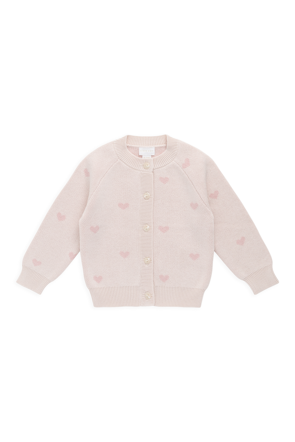 Cardigan en maille jacquard de coton rose cœur romantique avec boutonnage sur le devant pour filles de 0 à 10 ans