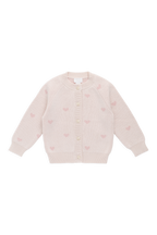 Cardigan en maille jacquard de coton rose cœur romantique avec boutonnage sur le devant pour filles de 0 à 10 ans