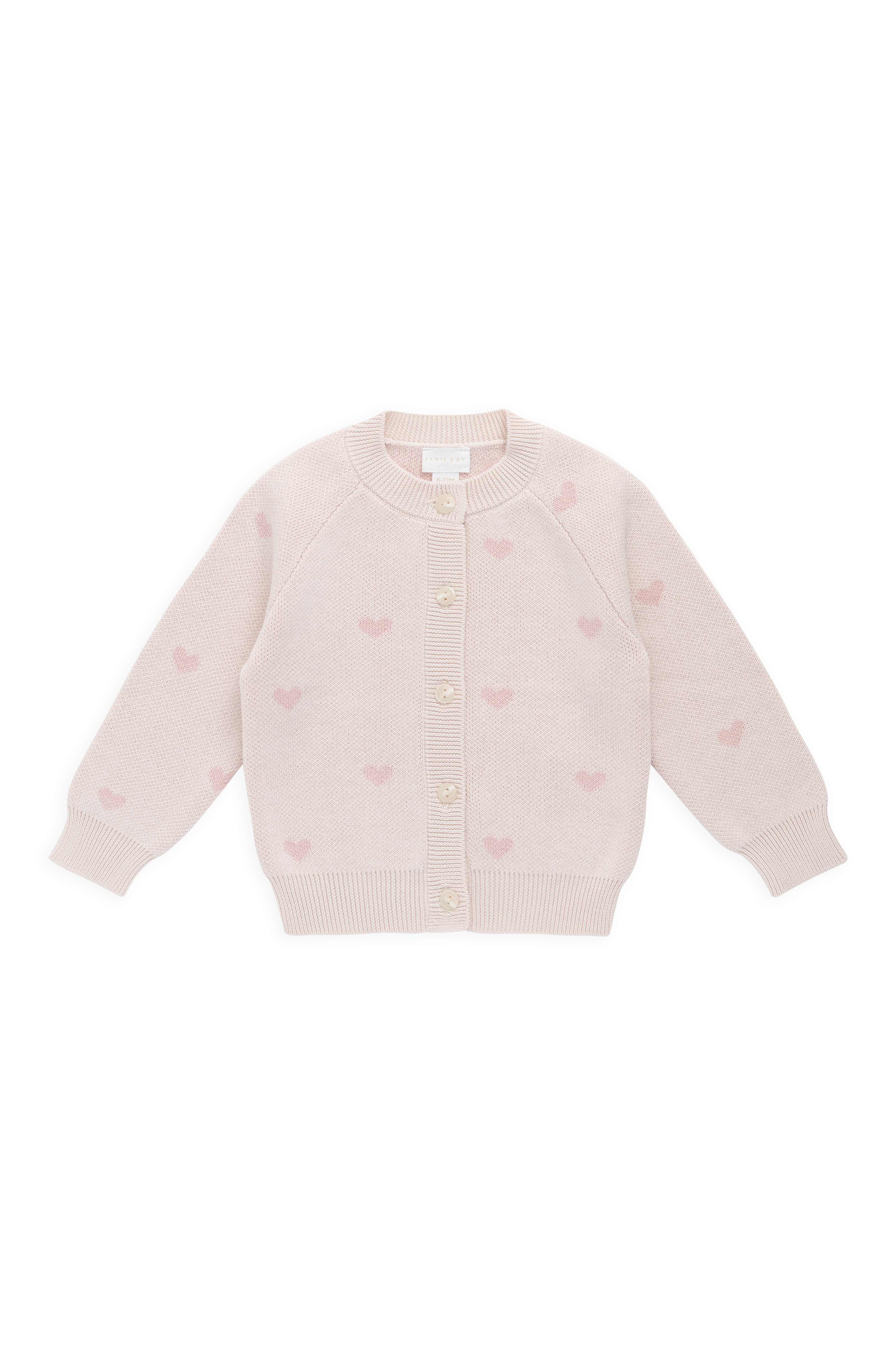 Cardigan en maille jacquard de coton rose cœur romantique avec boutonnage sur le devant pour filles de 0 à 10 ans