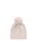 Bonnet en coton jacquard rose doux avec pompon pour filles par temps frais 0-2 ans et plus