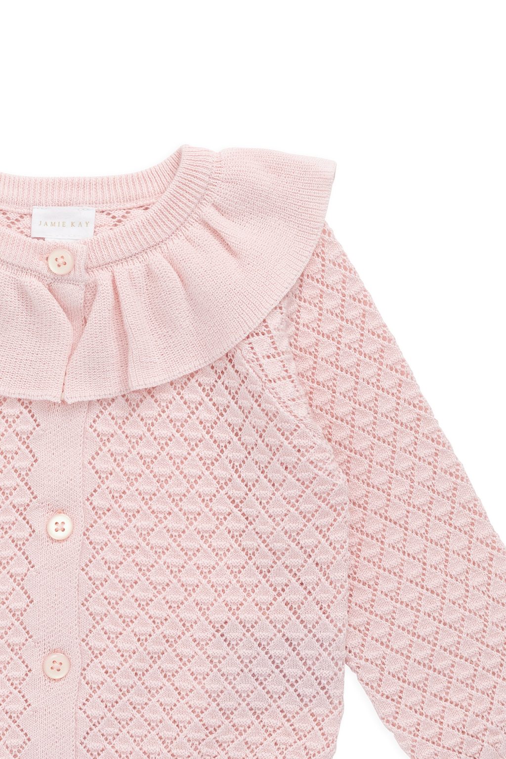 Cardigan en Coton Tricoté Rose Uni avec Boutons sur le Devant et Détails Nervurés pour Filles 0M-10A